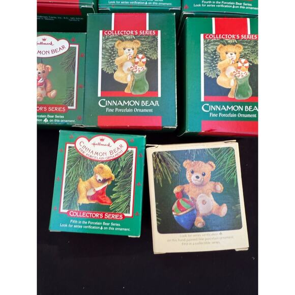 8 Vintage 1980’s Hallmark Ceramic Cinnamon Bear Ornament Lot All Mint! -36D - Picture 5 of 7